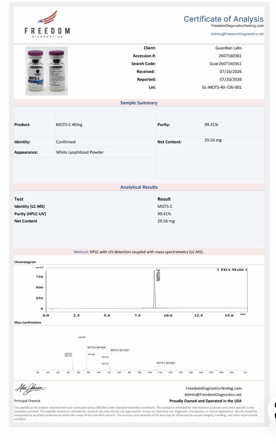 Manufacturer-Supplied Third-Party Customer Test — Not Avios Lot-Specific COA